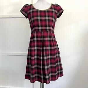 Vintage Piko 1988 Plaid Mini Dress S Pink Black Gold Neck Joyful Adventures